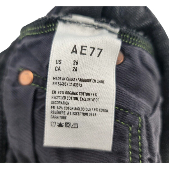 AE77‎ The High Rise Cut-Off Denim Shorts Black Size 26 Chewed Raw Hem Y2K - Picture 4 of 4